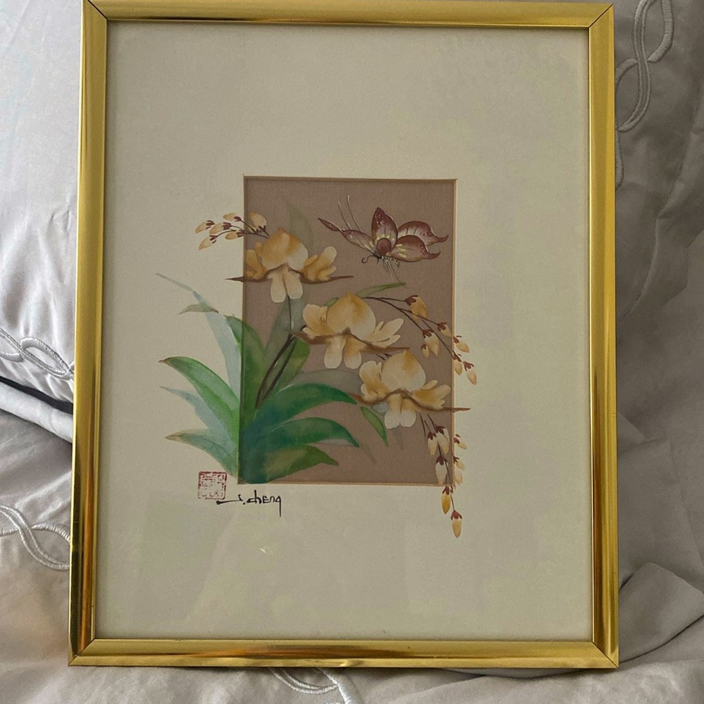 Framed Watercolor on Silk by John Cheng